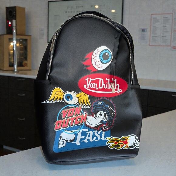 RARE NEW Von Dutch Large Multi-Flying Eye Graphic Backpack Streetwear Y2K Black main image 6